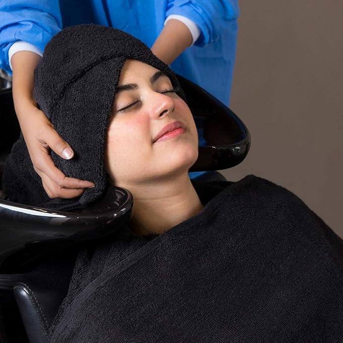 Avalon Salon Towel - Black Hand Towels Bulk Pack of 24-100% Cotton Absorbent Spa, Facial & Gym Towels for Working Out - 16x27 Inches (Not Bleach Proof)