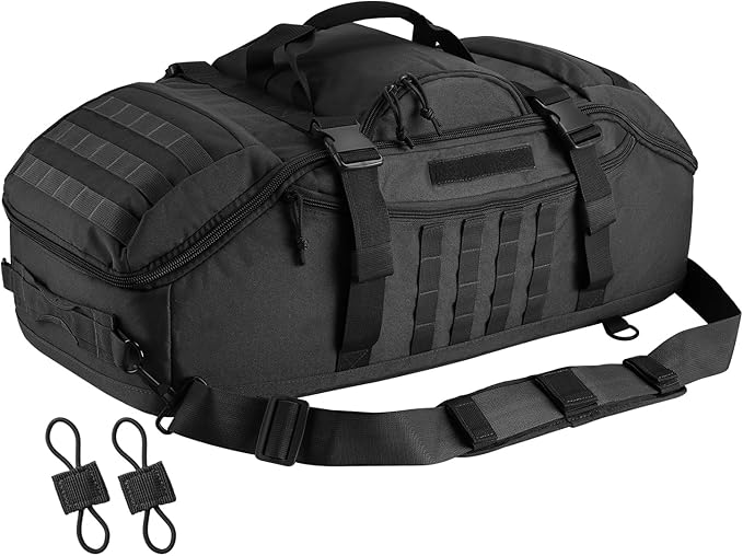 55L Large Duffle Bag, 3-in-1 Tactical Backpack MOLLE Pack for Sports, Gym, Outdoor, Black