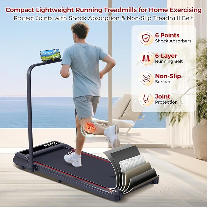 Walking Pad with Handle Bar, 3.0HP Compact Portable Walking Pad Treadmills for Home Small with Handles, 0.6-6.2MPH Electric Small Under The Desk Treadmill for Small Space, 320LBS