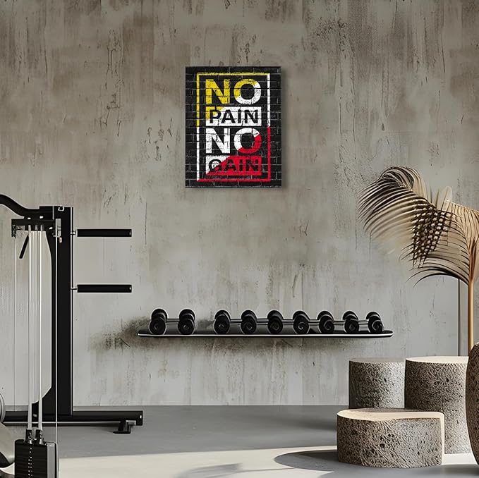Gym Quotes Wall Art,Inspirational Workout Wall Decor,No Pain No Gain Canvas Wall Art for Home Gym Exercise Fitness Room