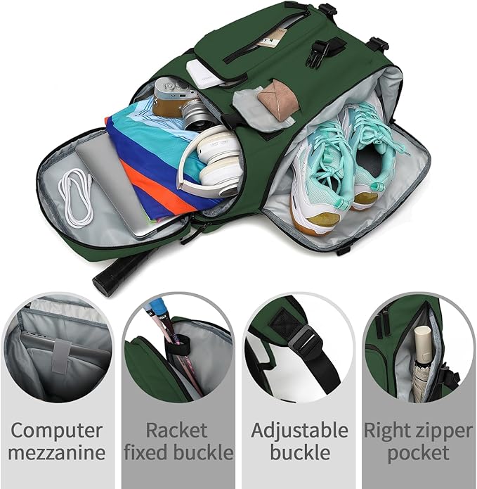 Kalesi Gym Duffle Tennis Bag Backpack 4-Way Waterproof with Shoes Compartment for travel Sport Hiking laptop (Forest green)