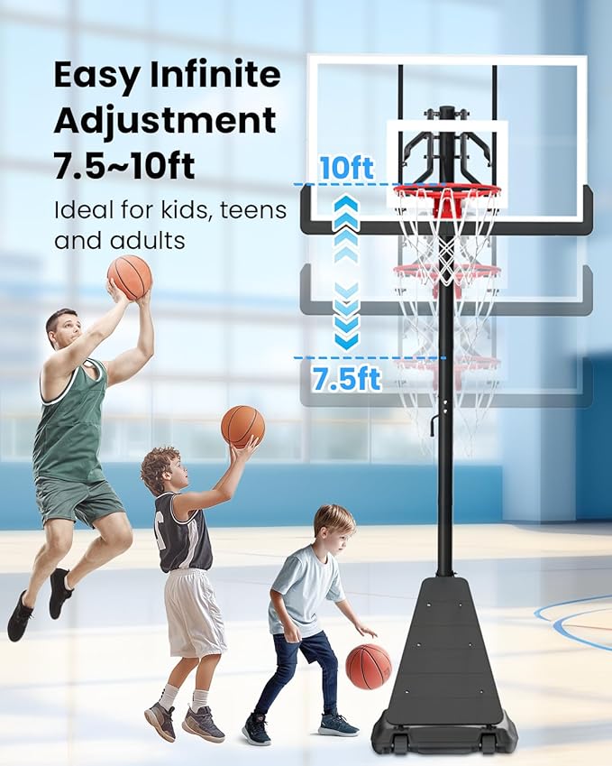 IGL Basketball Hoop Outdoor with 52 Inch Shatterproof Backboard, 10FT Height Portable Basketball Hoop Outdoor, Adjustable Basketball Goal System