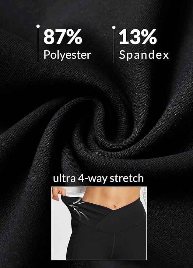 baleaf Women's V Crossover Flare Leggings with Pockets Yoga Pants High Waist Casual Workout Gym Bell Bottom Leggings