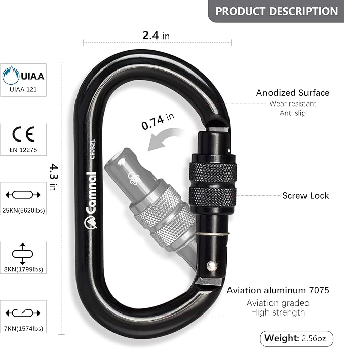 Heavy Duty Carabiner, 25kn(About 5620 lbs) Oval Carabiner Clip O-Shape Rock Climbing Carabiner Lightweight Caribeener for Climbing, Mountaineer, Aerial Work