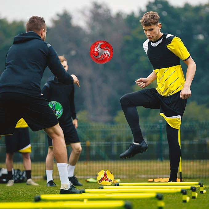 12 Pcs Soccer Balls for Teen Adult Bulk Deflated Soccer Ball with Pump Size 5 Indoor Outdoor Training Practice for School Sports Game Birthday Gifts Party Back to School