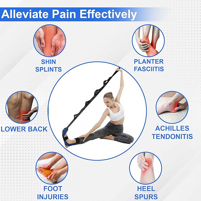 Stretch Strap with Loops for Foot and Calf - Ideal for Physical Therapy, Achilles Tendonitis Relief, and Plantar Fasciitis - Perfect for Yoga, Gymnastics, and Flexibility Training