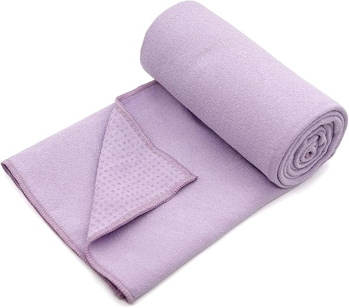 Eunzel Yoga Towel,Hot Yoga Mat Towel with Grip Dots Sweat Absorbent Non-Slip for Hot Yoga, Pilates and Workout 24" x72", Taro Purple