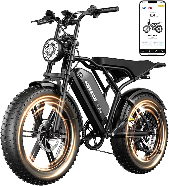 HOVSCO Electric Bike for Adults with 1500W Peak Motor, 20" Fat Tire Electric Dirt Bike, 28MPH All-Terrain E-Bike, 48V 15AH Battery, Electric Motorcycle for Road Sand Mountain Snow Adventure