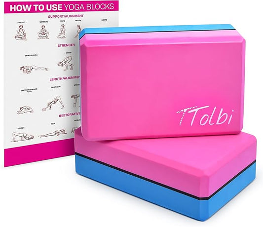 Yoga Blocks 2 Pack Set with Dance Stretch Band & Guide: Non-Slip EVA Foam Block - Ideal Stretching Equipment for Home Workouts, Pilates, Dance, Ballet, Gymnastics, Exercise - Stretch Strap Stuff Props