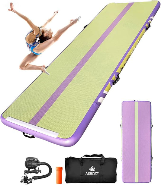 Inflatable Air Gymnastics Mat Training Mats with Air Pump 4/8 inches Thickness Gymnastics Tracks for Home Use/Tumble/Gym/Training/Cheerleading/Yoga/Beach/Park/Water