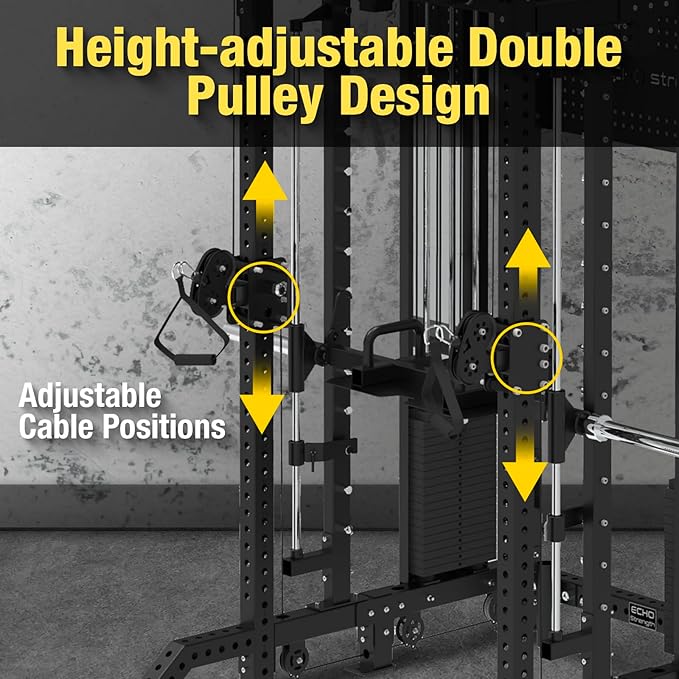 Commercial Functional Trainer Cable Machine with Dual Weight Stacks, Power Cage Squat Rack, Dual Cable Crossover Machine with Pulley System