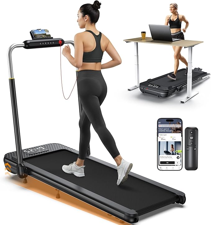 WELLFIT 10% Incline Foldable Walking Pad Treadmill with Handle Bar for Home, 360 LBS Capacity, 7.6MPH Max Speed,Wide Shock Absorbing Deck, 3.0HP Low Noise, for APP/Mute Remote