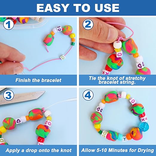 Jewelry Bracelet Glue for Elastic String Knot,2 Pcs Clear Clay Beads Glue for Bead Charms, Punctuation Beads, Jewelry Bracelet Making Supplies Kit for Plastic Bracelet Stretchy Cord (100g)