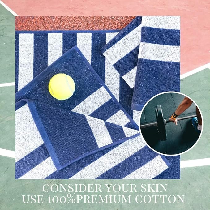 Luzia Striped Workout Towel for Sweat (Pack of 4) - Premium Quality 100% Turkish Cotton - Lightweight and Super Absorbent for Exercise, Sports, Workout, Fitness, Gym, Yoga, Running (Blue)