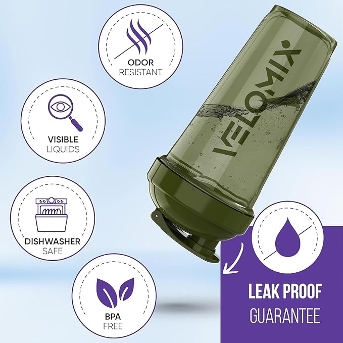 '-6 PACK- Shaker Cups for Protein Shakes 28 oz - 6x Wire Whisk | Leak Proof Protein Shaker Bottle for Protein Shakes, Shaker Bottle Pack for Pre & Post Workout (Stealth Edition)