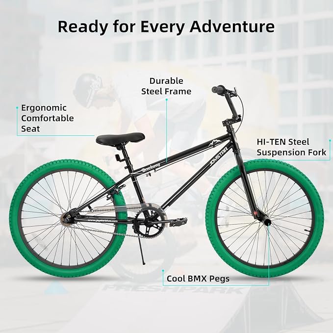 JOYSTAR Brockway Freestyle Kids BMX Bikes 20" 24" Kids Bicycles for 6-14 Years Old Boys Girls and Beginner-Level Riders 2 Pegs Multiple Colors