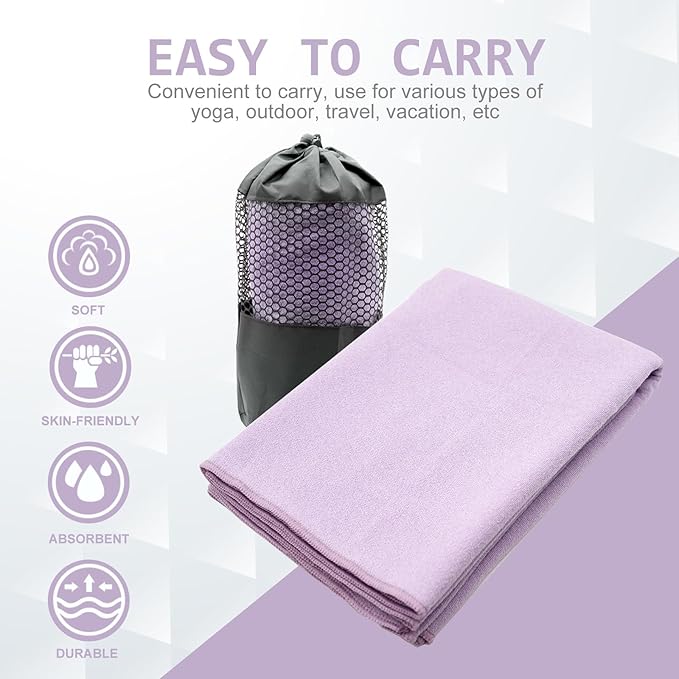 Eunzel Yoga Towel,Hot Yoga Mat Towel with Grip Dots Sweat Absorbent Non-Slip for Hot Yoga, Pilates and Workout 24" x72", Taro Purple