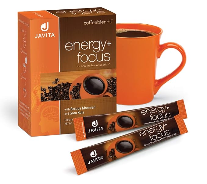 Javita Energy + Focus Instant Coffee Packets, 100% South American Arabica & Robusta Blend, plus Herbs for Clarity, Energy, & Focus, Keto, Dieters Drink, 4 boxes of 24 (4.2g) sticks