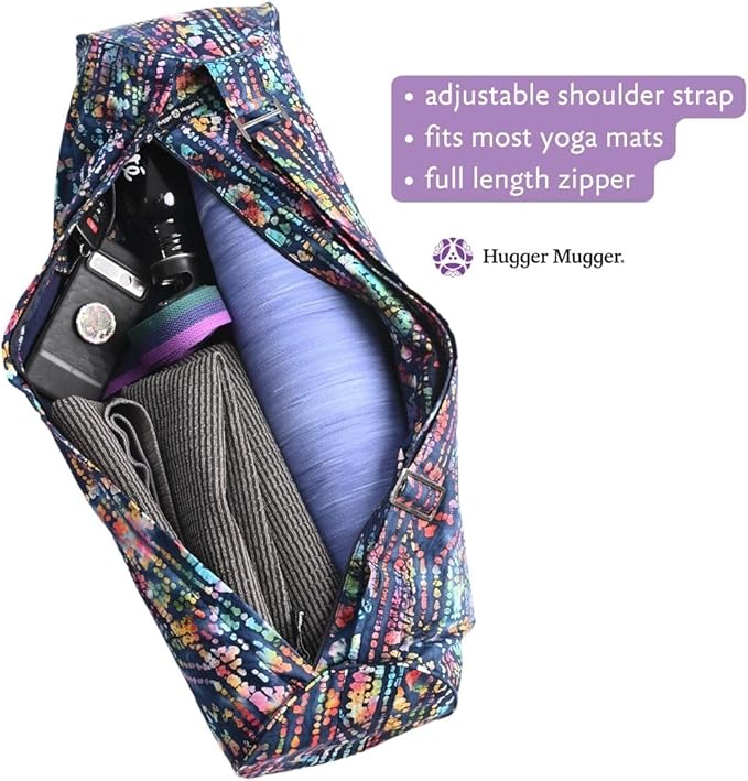 Hugger Mugger Batik Yoga Mat Bag - beautiful pattern, durable 100% cotton, full lining, adjustable strap, 2 extra zipper pockets