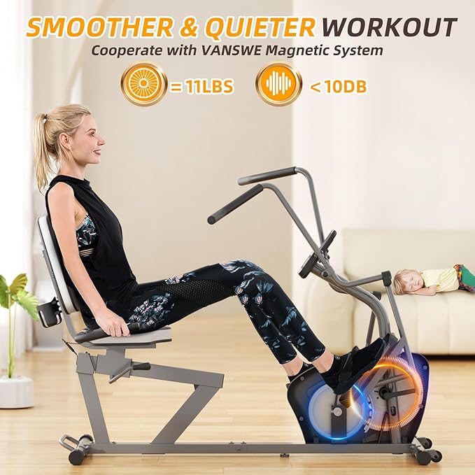 VANSWE Recumbent Exercise Bike for Adults Seniors - Recumbent Bikes for Home with Magnetic Resistance, Bluetooth and App Connectivity, Pulse Sensor