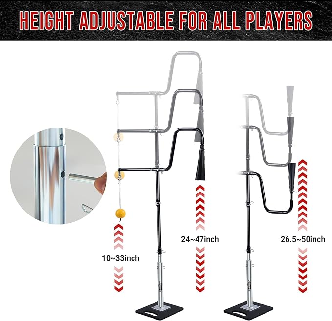 3-In-1 Baseball Softball Batting Tee,5 Hitting Modes To Choose,Auto Reset Baseball Swing Trainner With Tethered Ball,Handrolled Rubber Top,Weighted Base,Height Adjustable Hitting Tee For All Players