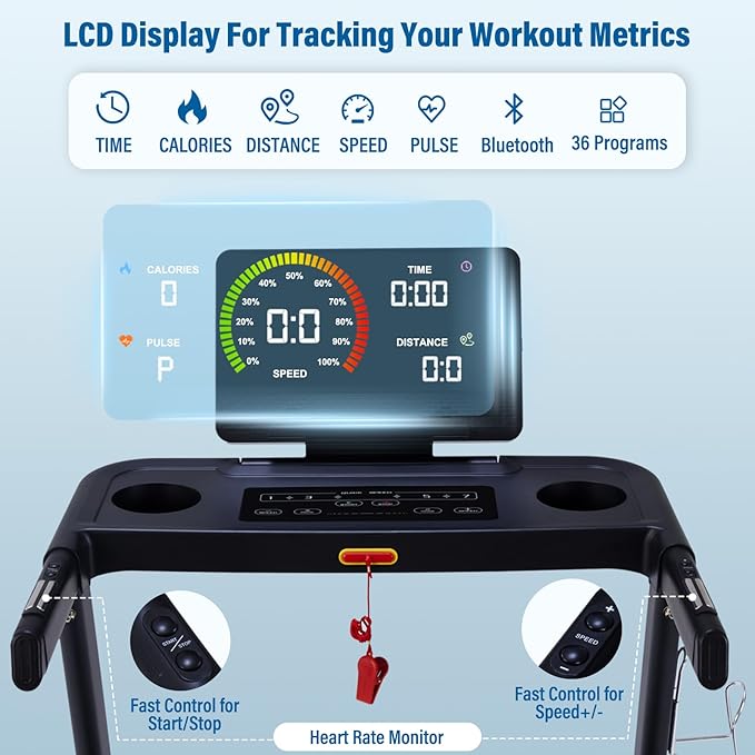 Treadmills for Home, 350 lbs Capacity, 10 MPH, 3.0HP Incline Treadmill with Bluetooth APP, 17 * 46" Belt, Running Threadmills Machine, LCD Display, 36 Programs