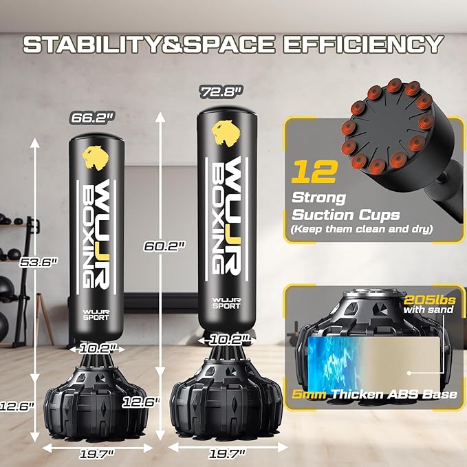 70'' Freestanding Punching Bag with Boxing Gloves Heavy Boxing Bag with Suction Cup Base - Men Stand Kickboxing Bag