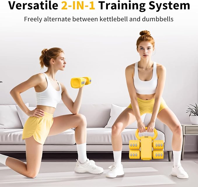 2-in-1 Adjustable Dumbbells Set, 4 Levels Weight Dumbbells Set for Women Men, Each 2.2/3.3/4.4/5.5lb Hand Weights with Kettlebell Form for Home Gym Exercise Training