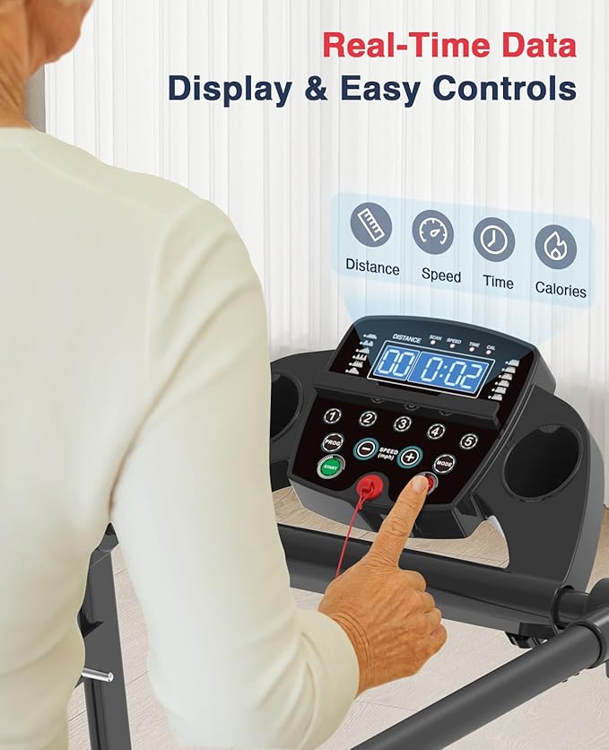 Redliro Walking Treadmill with Long Handrails – Treadmill for Seniors 300 lbs Capacity – Foldable, Lightweight with Wheels, Cup & Phone Holder – Recovery Machine for Home or Apartment