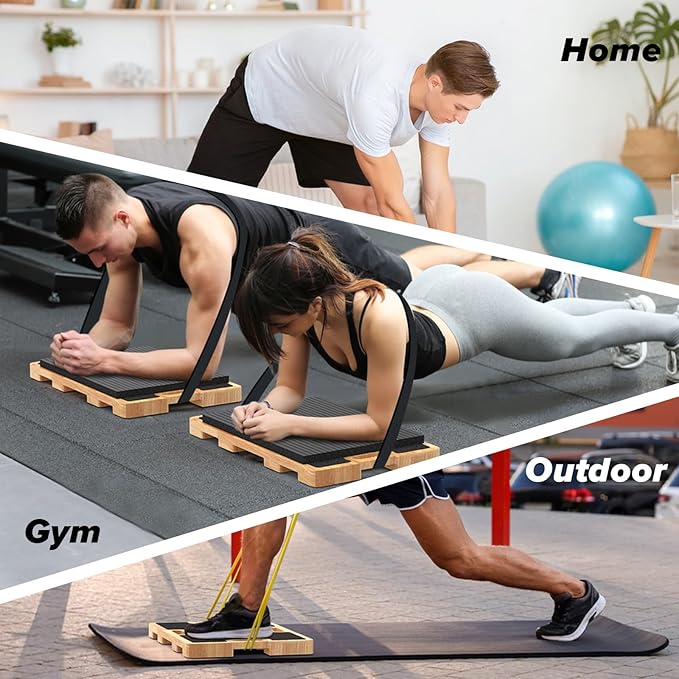 Wooden Resistance Band Foot Plate, Non-Slip Exercise Board with Free Soft Pad & Drawstring Bag for Strength Training, Stretching & Balance, Home Gym Fitness Platform for Full-Body Exercises