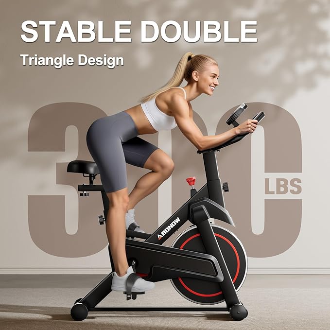 Exercise Bike, Adjustable Magnetic Resistance Stationary Bikes for Home with App Compatible, Indoor Cycling Bike with 300lbs Capacity Compact, Extra Comfort Seat & Tablet Mount