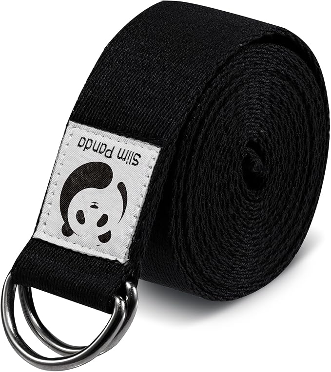 Slim Panda Yoga Strap for Stretching,Cotton Yoga Strap with Adjustable D-Ring Buckle,Non-Elastic Yoga Belt for Pilates,Gym Workouts,Physical Therapy,Improve Flexibility