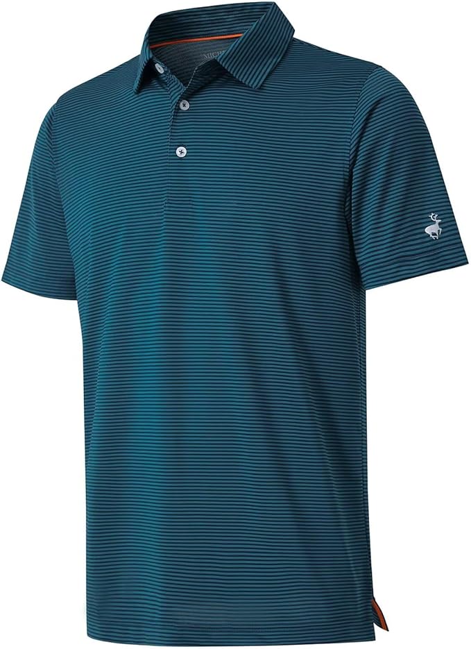 Mens Golf Shirt Moisture Wicking Dry Fit Performance Sport Short Sleeve Striped Golf Polo Shirts for Men
