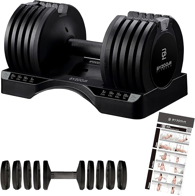 Adjustable Dumbbell – 12.5/25lb Single Unit OR Set of 2 – 5-in-1 Adjustable Weight for Home Gym, Strength Training & Fitness Workouts, White OR Black