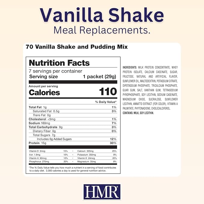 HMR 70 Plus Vanilla/Chocolate Shake & Pudding Mix | Meal Replacement Powder | Lactose-Free | 15g Protein | Easy to Make | Low Calorie | 7 Servings Per Box