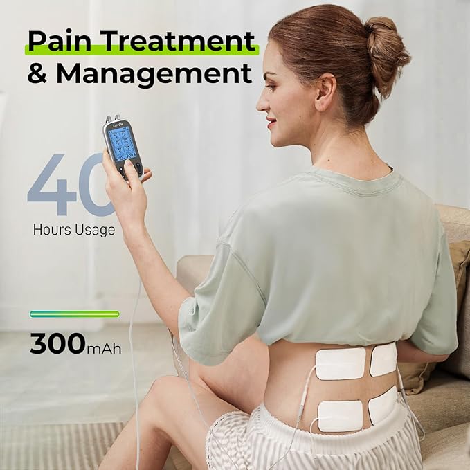 AUVON 3-in-1 TENS Unit Muscle Stimulator, EMS Massage Machine with 40 Intensities for Gradual Shoulder, Sciatica, Back Pain Relief, 24 Modes Rechargeable Electronic Pulse Massager with 12 TENS Pads