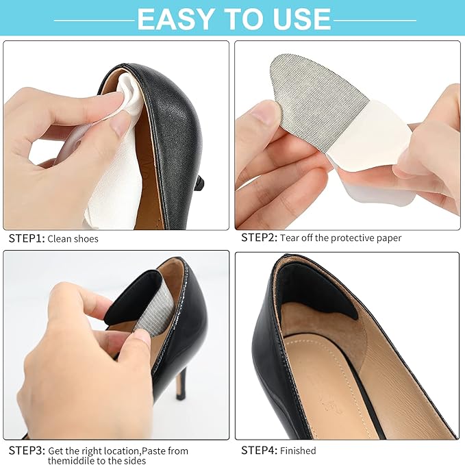6 Pairs Heel Cushion Pads for Shoes Too Big, Shoe Grips Liners Heel Protectors for Loose Shoes, Heel Pain, Blisters and Rubbing, Anti Slip Shoe Filler Make Shoes Fit Tighter(Black)