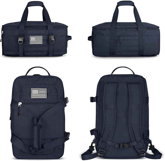 ETRONIK Gym Bags for Men Women, Military Travel Duffle Bag Backpack with Shoe Compartment, 3 in 1 Carry on with Wet Pocket, Weekender Overnight Range Backpack for Workout Football Gym, Blue