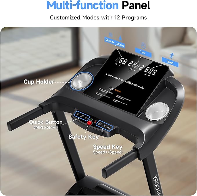 Treadmills for Home with Incline, Auto Foldable Running Treadmills, 8.0 MPH Walking Pad Treadmill with Bluetooth, 300 lbs Weight Capacity Quiet