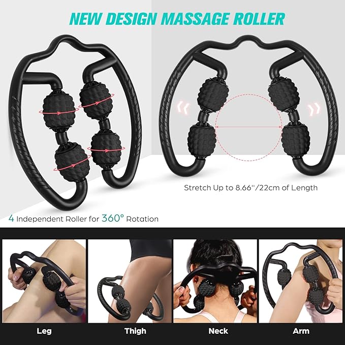 Odoland Foam Roller Set with 360° Trigger Point Massage Roller, Muscle Roller Stick, Y Shaped Handheld Roller, 2 Massage Ball for Leg, Arms, Muscle Myofascial and Deep Tissue Pain Relief, Black