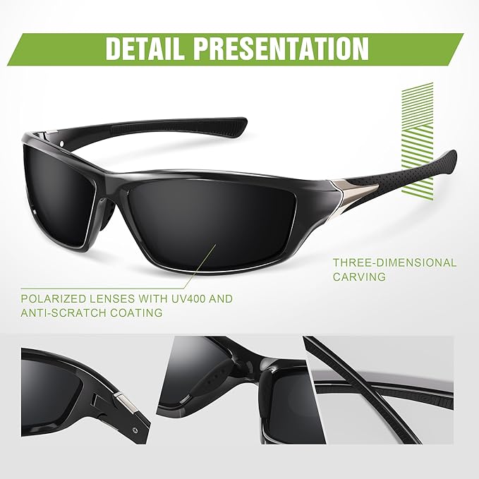 3 Pack Polarized Sports Sunglasses for Men, Mens Sunglasses Wrap Around UV400 Protection for Cycling Fishing Driving