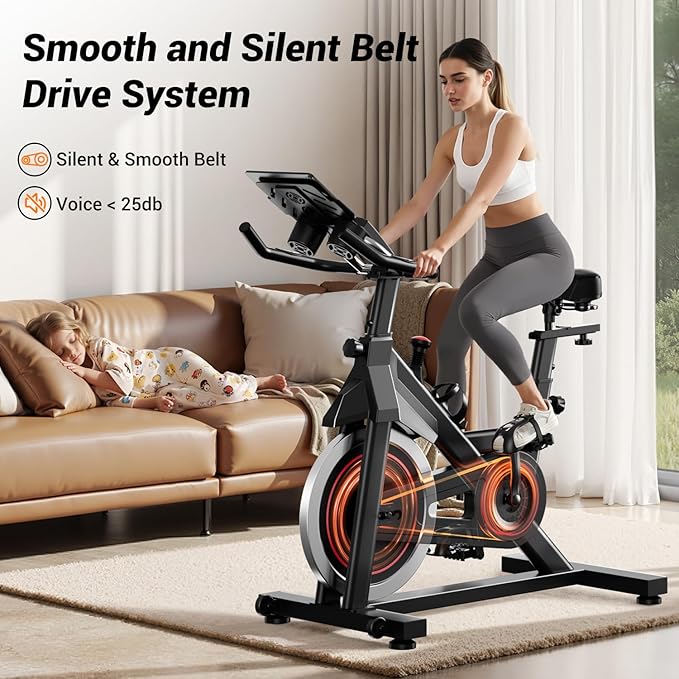 CURSOR FITNESS Exercise Bike, Stationary Bikes for Home, 300 LBS Capacity, Workout Bike with Silent Belt Drive, Indoor Cycling Bike with Extra Comfort Seat/IPad Mount/3 Bottle Holders