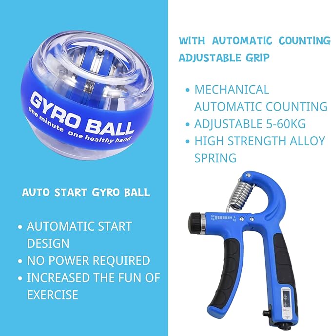 Hand Grip Strengthener Workout Kit (8 Pack) Forearm Grip Adjustable Resistance Hand Gripper, Finger Stretcher, Finger Exerciser, Grip Ring，Gyro Ball