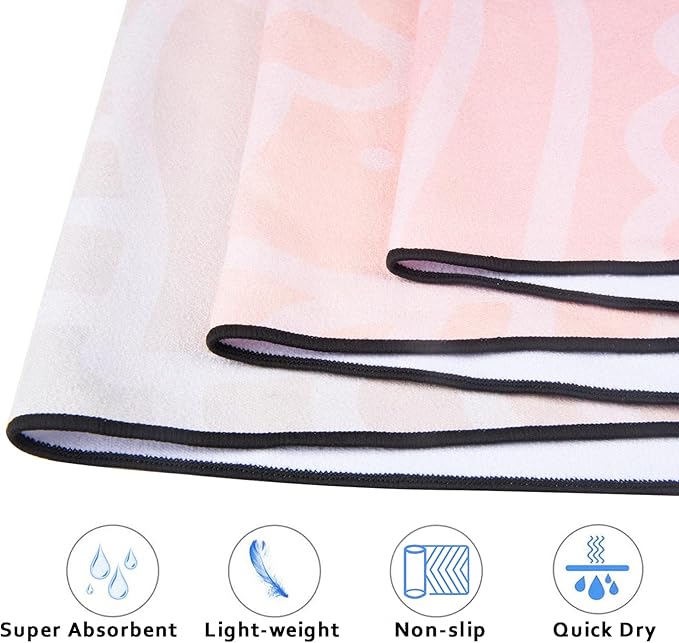 QiyI Yoga Mat Towel with Corner Pockets, Non Slip Sweat Absorbent Hot Yoga Towels, Soft Yoga Blankets with Travel Bag, Skidless Mat Cover for Workout, Gym, Fitness - 70"x26", Dreamy Pink Mandala