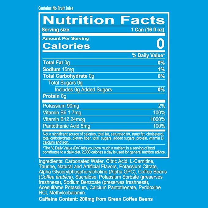 REDCON1 Energy High Performance Drink, Icy Blue Lemonade - Zero Sugar Energy Drink with Alpha GPC Nootropic - 200mg Natural Caffeine from Green Coffee Beans - Vitamin B6, B12 & B5 to Boost Mood (12 ct)