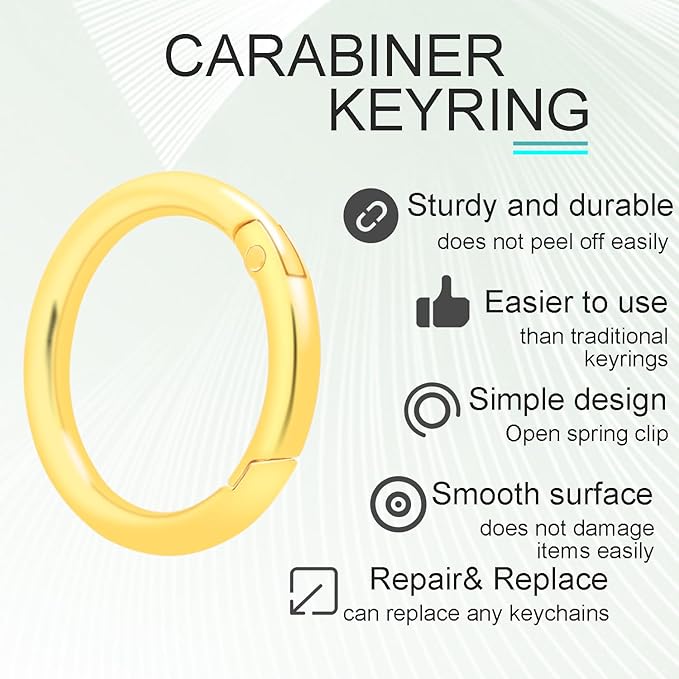 10 Pack 1-1/4" Trigger Spring O Rings, Metal Round Carabiner Clip Snap Hook, Spring Keyring Buckles for Replacement Purse Strap, Paracord Lanyard Clips, Keychain Rings Hardware DIY Crafts Making