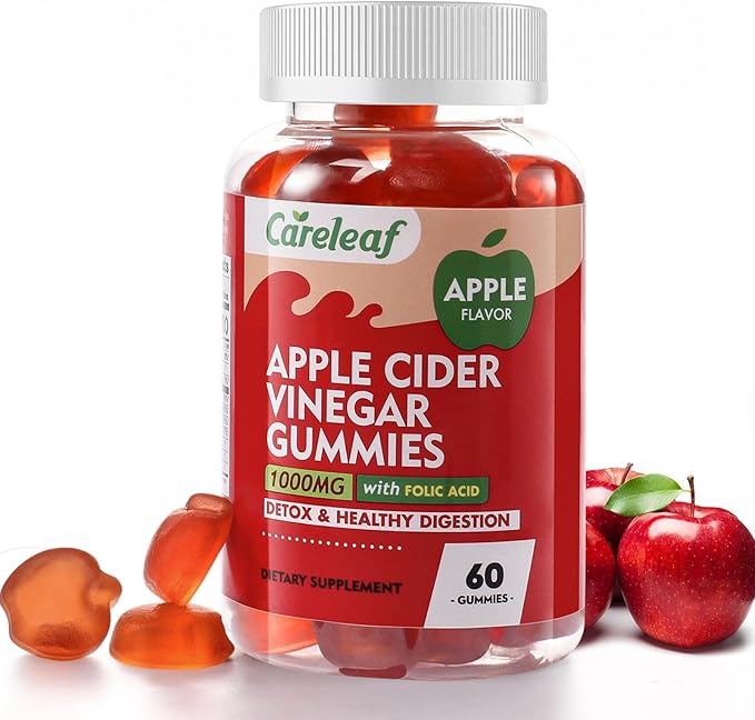 Apple Cider Vinegar Gummies 60 Counts 1000mg AVC with Vitamin B6 Vitamin B12 for Metabolism, Digestion, Detox, Gut & Immune Health