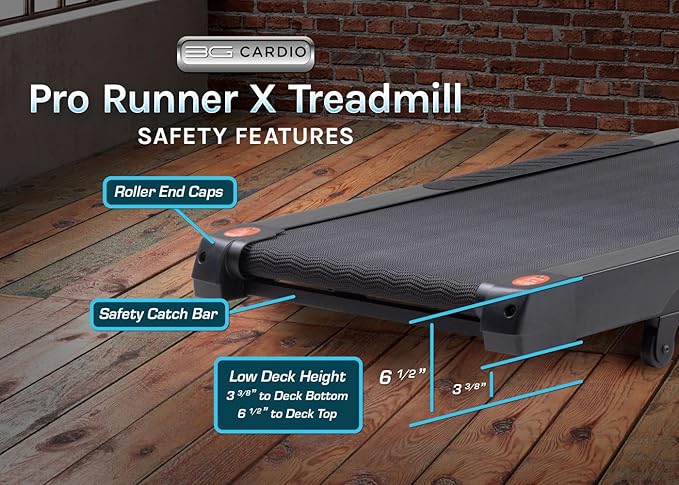Pro Runner X Treadmill - Heavy Duty Home Construction - FreeSync FTMS Bluetooth Connectivity - Low 6.5" Step-up Height - Foldable Compact Storage - Orthopedic Belt - 350 lb Capacity