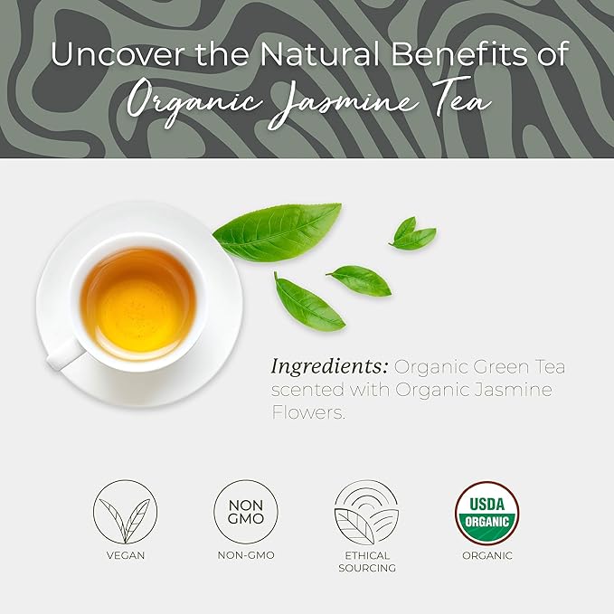 Starwest Botanicals Organic Jasmine Tea - Caffeinated Herbal Blend, Green Tea Scented with Natural Jasmine Flowers, Fragrant & Uplifting, Enjoy Hot or Iced, USDA Organic, Non GMO - 20 Tea Bags