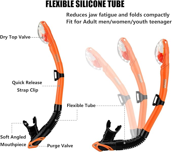 Aegend Dry Snorkel, Dive Mask Easy-Breath Free Diving Snorkel for Snorkeling Scuba Diving Freediving Swimming, with Top Dry Valve and Food-Grade Silicone Mouthpiece